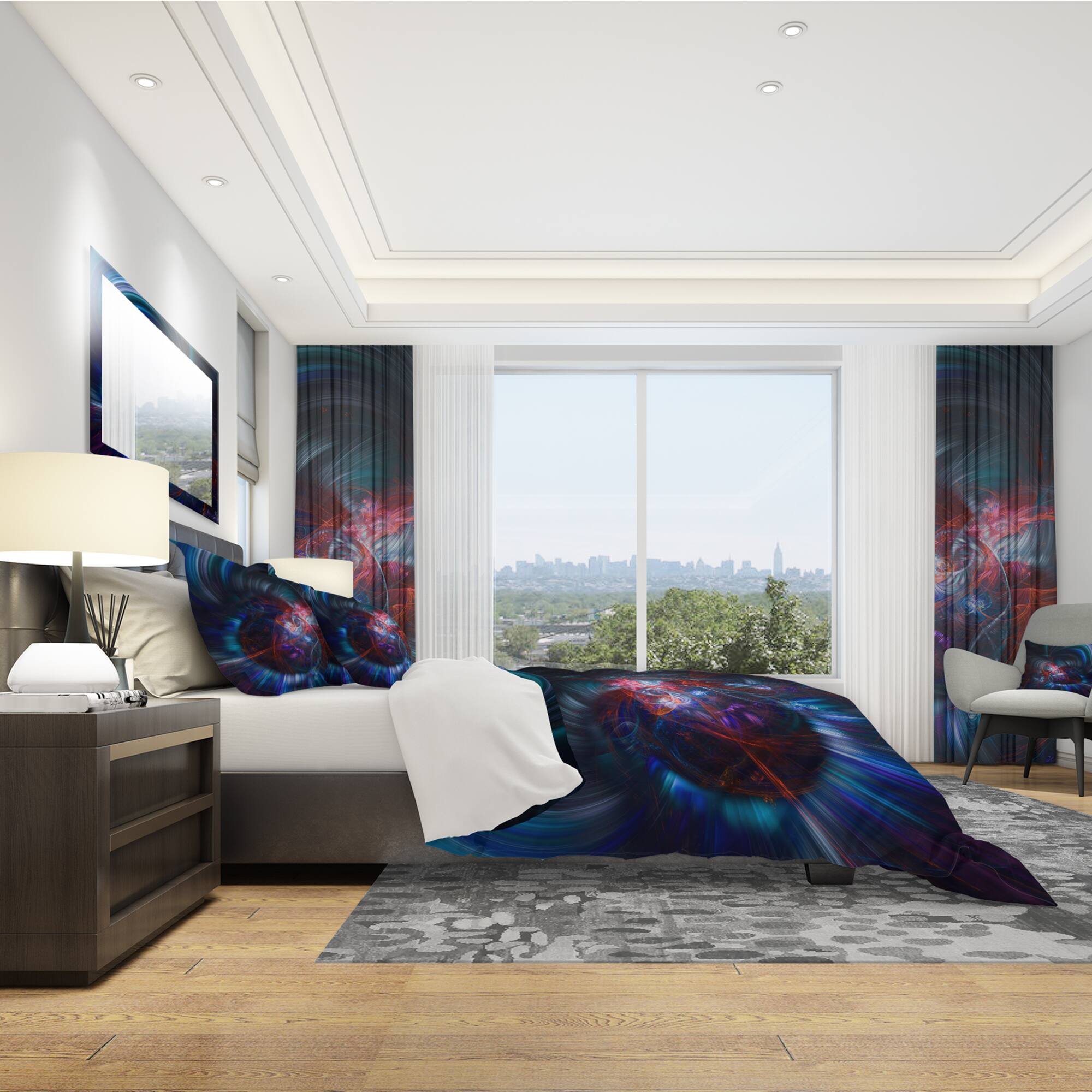 Designart 'Light Blue Fractal Flower in Dark' Modern & Contemporary Bedding Set